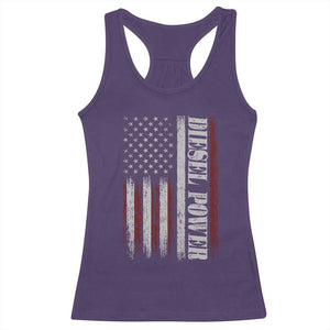 Vintage Distressed Mechanic Trucker Graphic Racerback Tank Top Diesel Power USA Flag