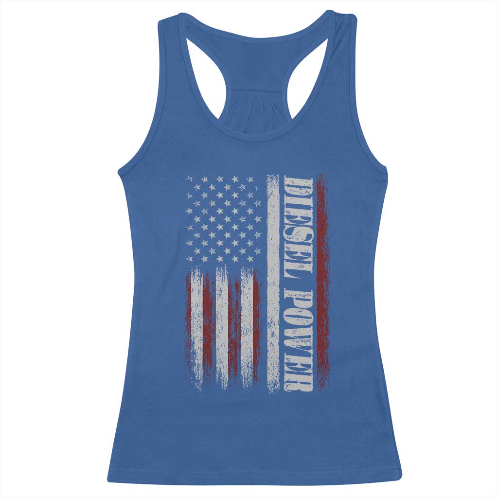 Vintage Distressed Mechanic Trucker Graphic Racerback Tank Top Diesel Power USA Flag