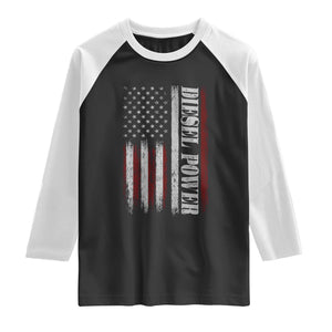Vintage Distressed Mechanic Trucker Graphic Raglan Shirt Diesel Power USA Flag