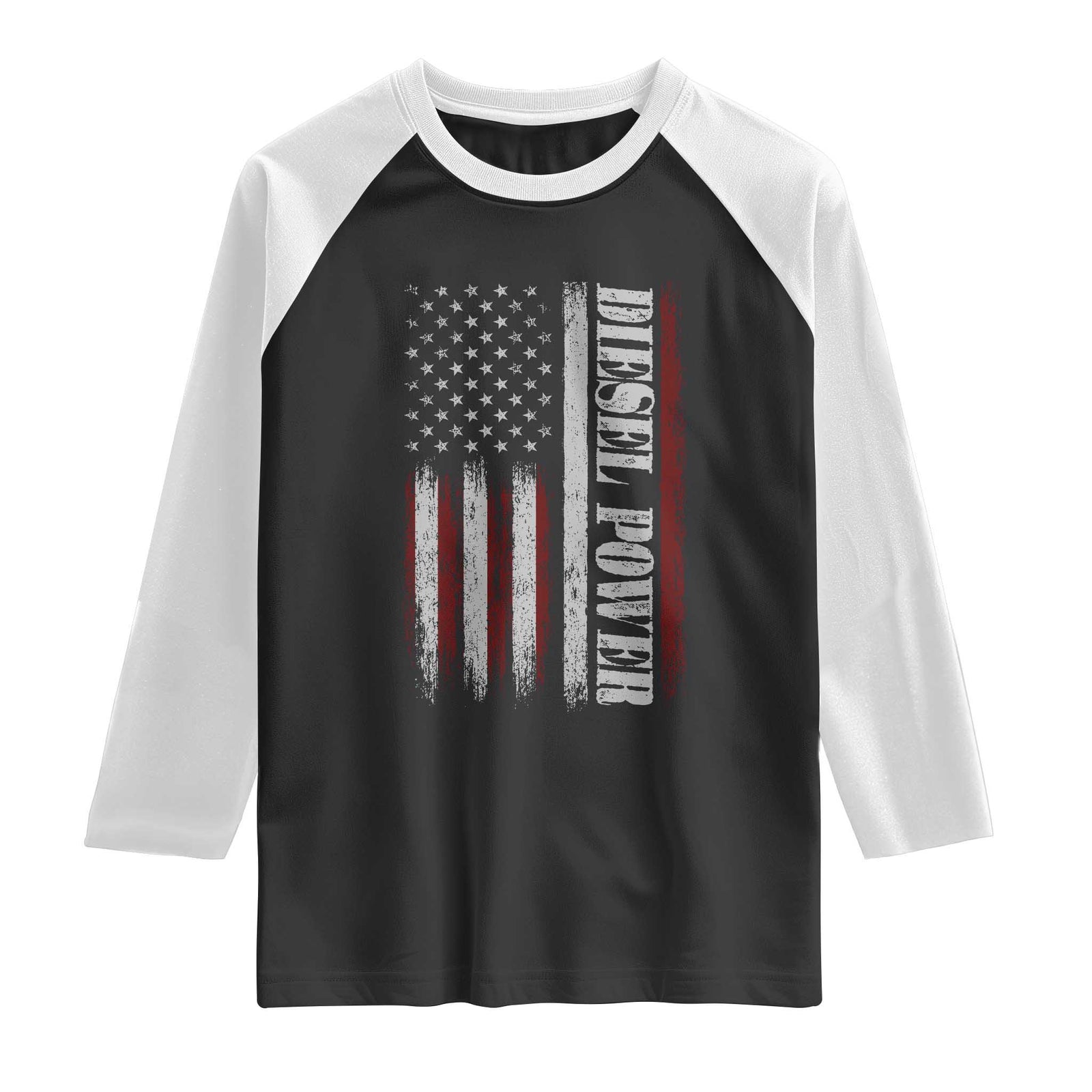 Vintage Distressed Mechanic Trucker Graphic Raglan Shirt Diesel Power USA Flag TS10 Black White Print Your Wear