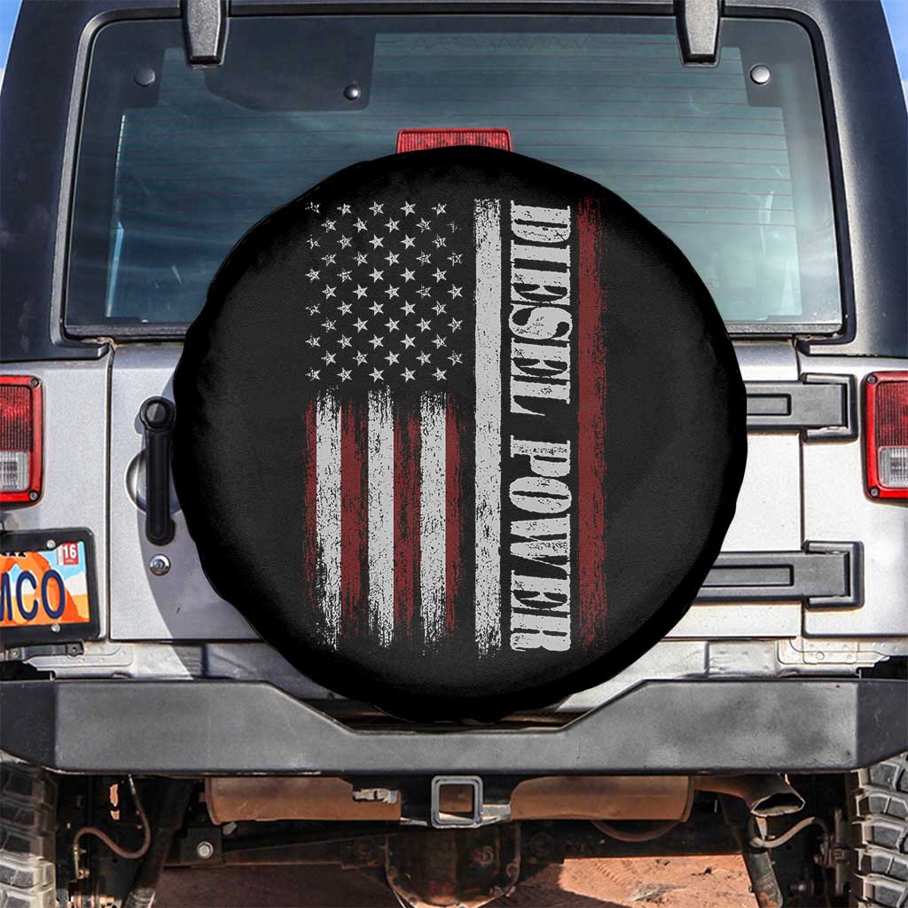 Vintage Distressed Mechanic Trucker Graphic Spare Tire Cover Diesel Power USA Flag TS10 No hole Black Print Your Wear