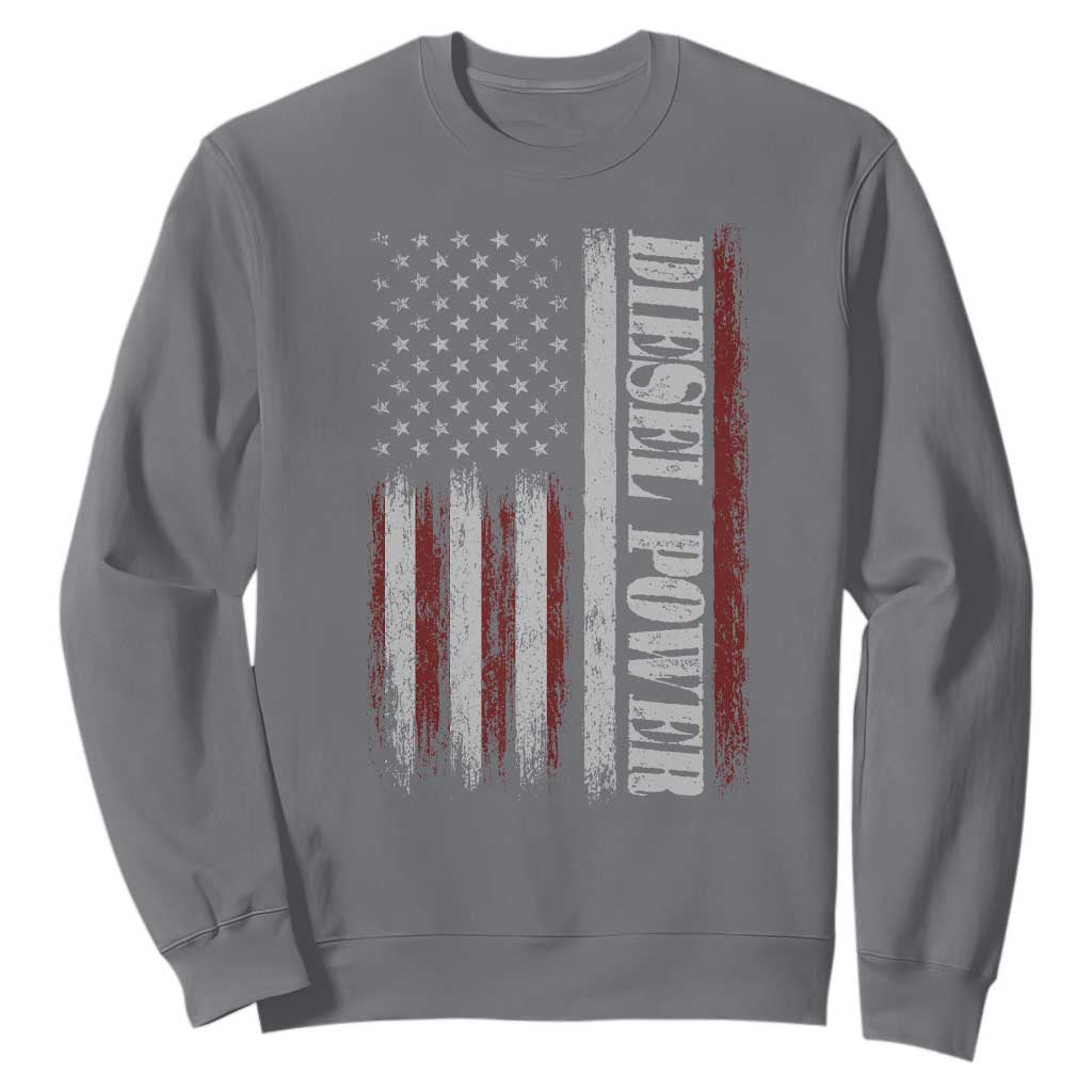Vintage Distressed Mechanic Trucker Graphic Sweatshirt Diesel Power USA Flag