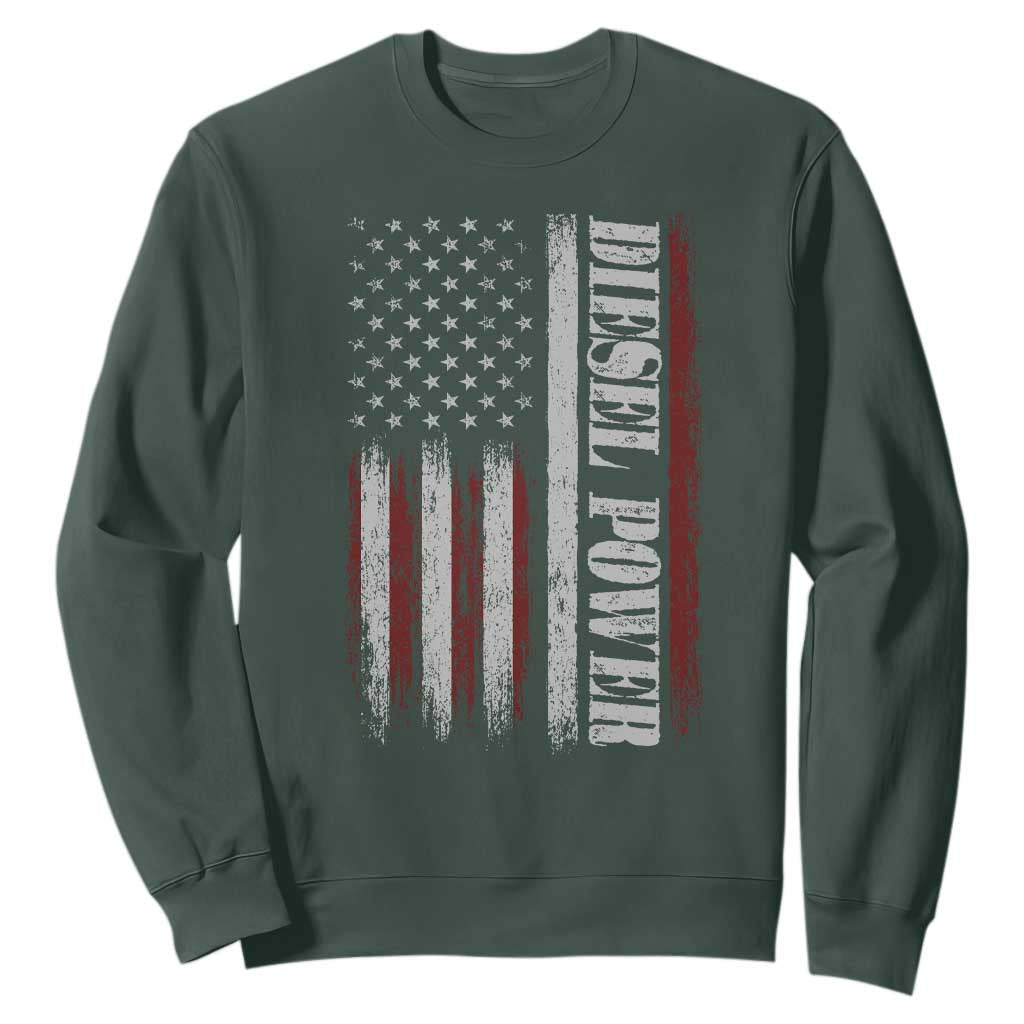 Vintage Distressed Mechanic Trucker Graphic Sweatshirt Diesel Power USA Flag
