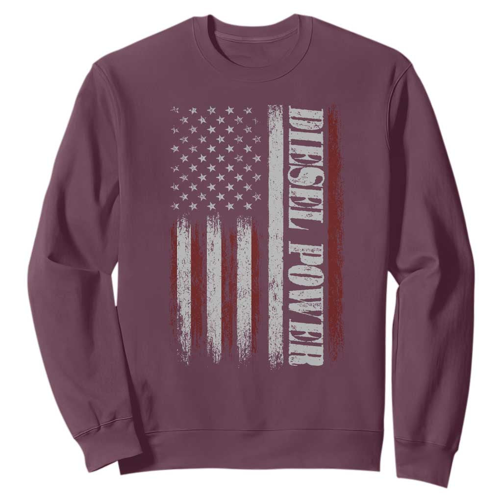 Vintage Distressed Mechanic Trucker Graphic Sweatshirt Diesel Power USA Flag