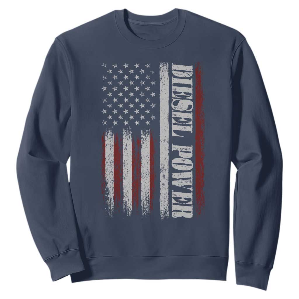 Vintage Distressed Mechanic Trucker Graphic Sweatshirt Diesel Power USA Flag
