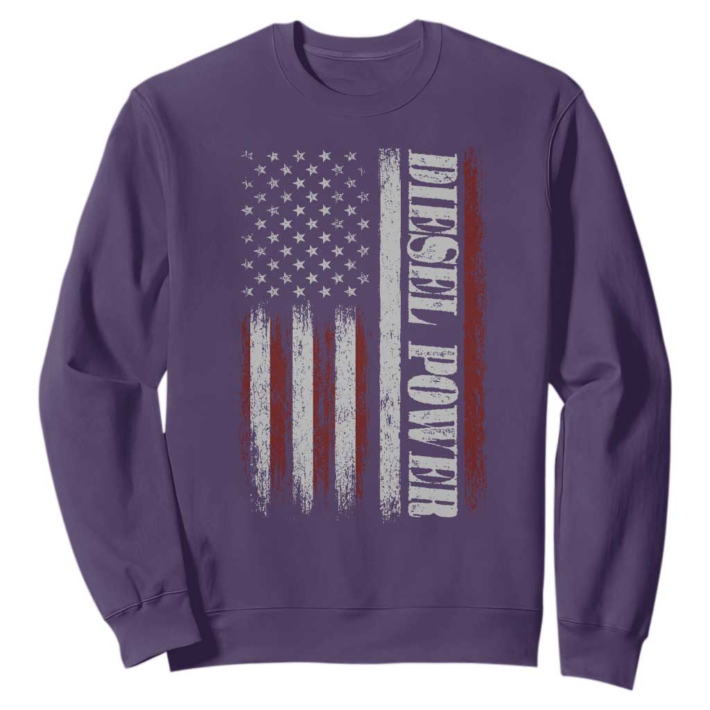 Vintage Distressed Mechanic Trucker Graphic Sweatshirt Diesel Power USA Flag