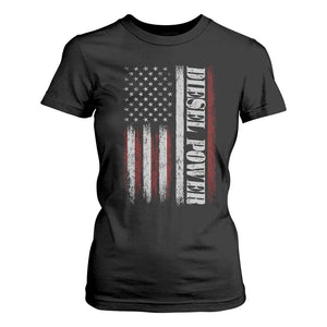 Vintage Distressed Mechanic Trucker Graphic T Shirt For Women Diesel Power USA Flag