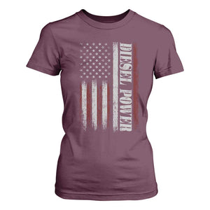 Vintage Distressed Mechanic Trucker Graphic T Shirt For Women Diesel Power USA Flag