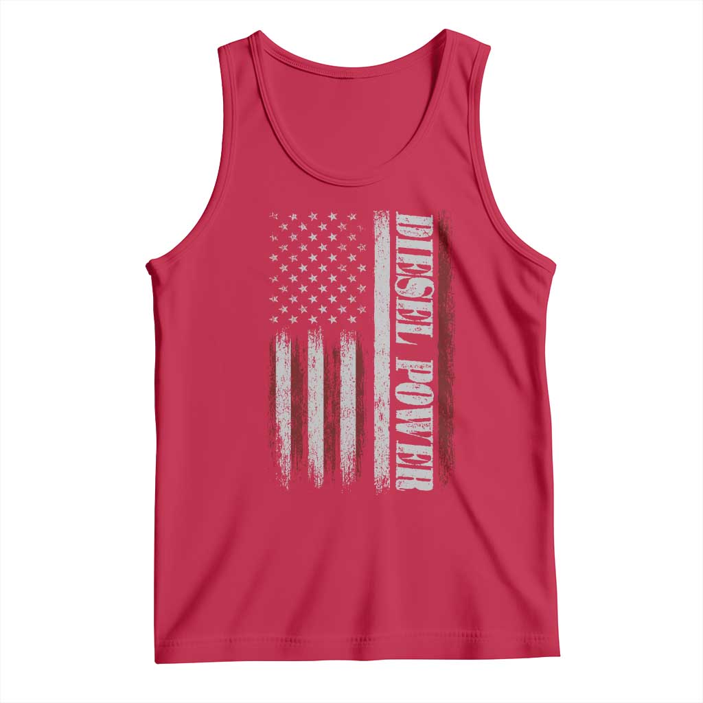 Vintage Distressed Mechanic Trucker Graphic Tank Top Diesel Power USA Flag