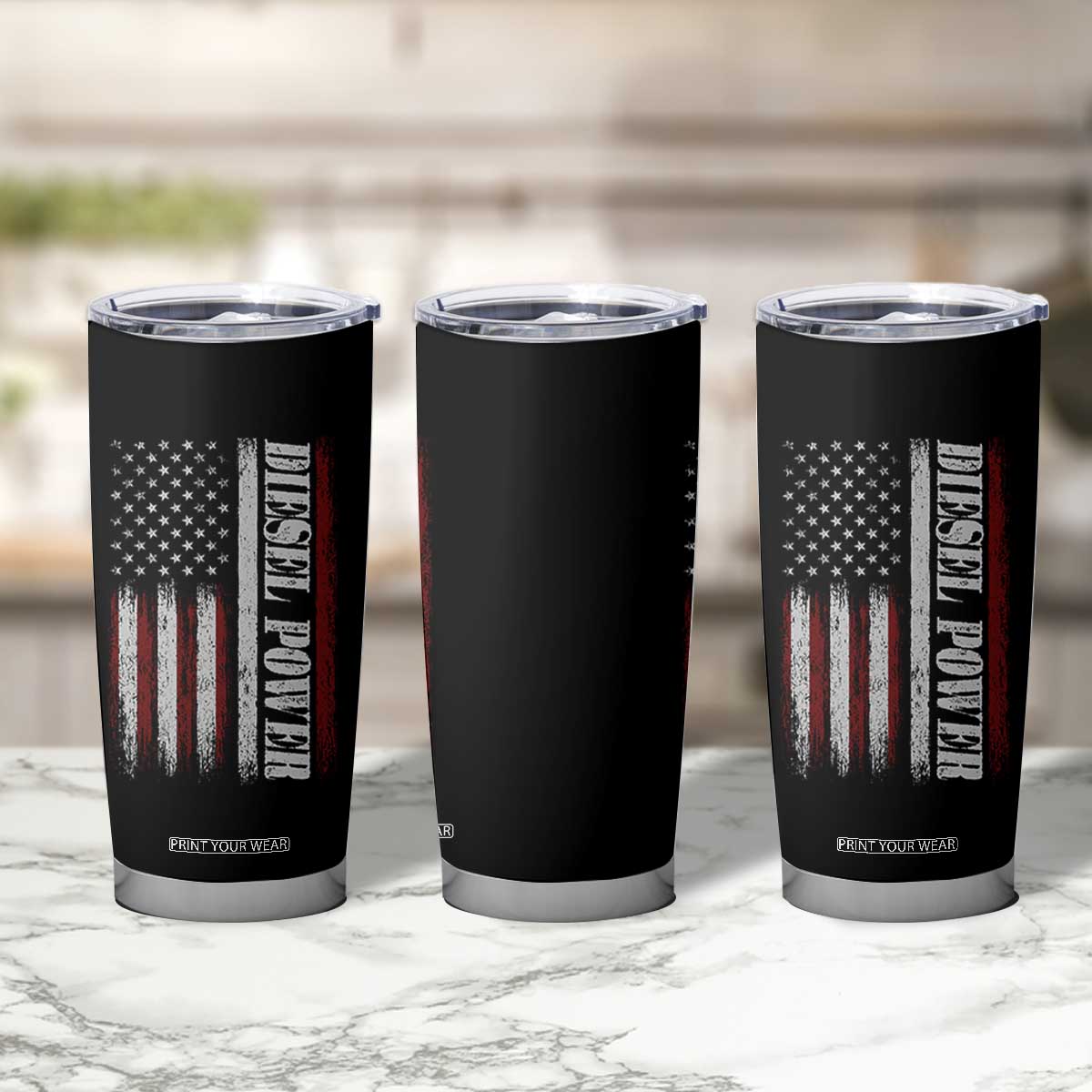 Vintage Distressed Mechanic Trucker Graphic Tumbler Cup Diesel Power USA Flag
