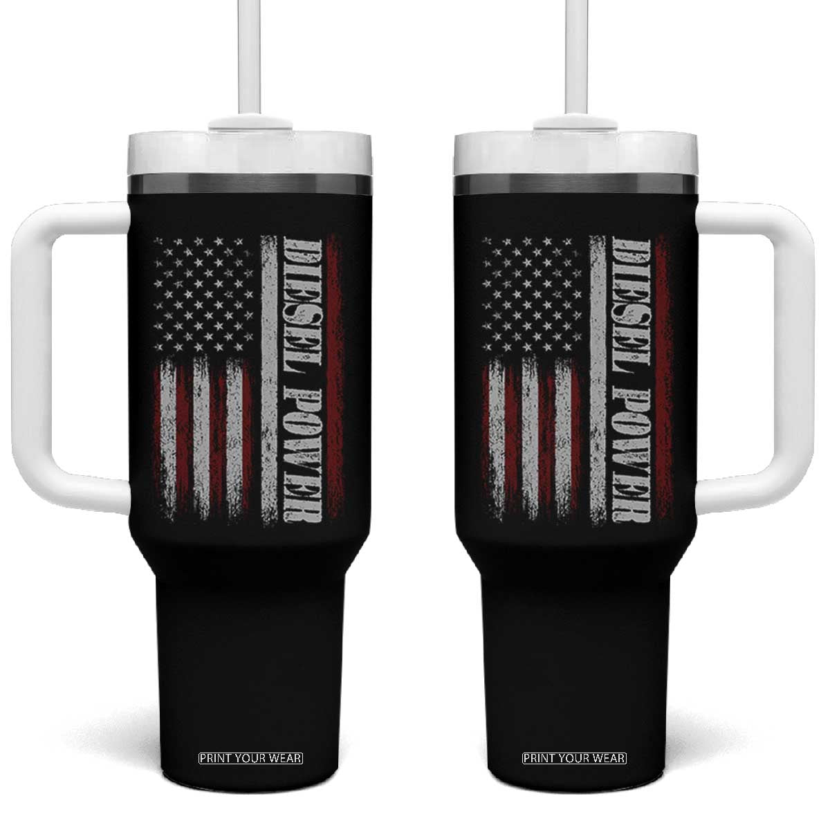 Vintage Distressed Mechanic Trucker Graphic Tumbler With Handle Diesel Power USA Flag
