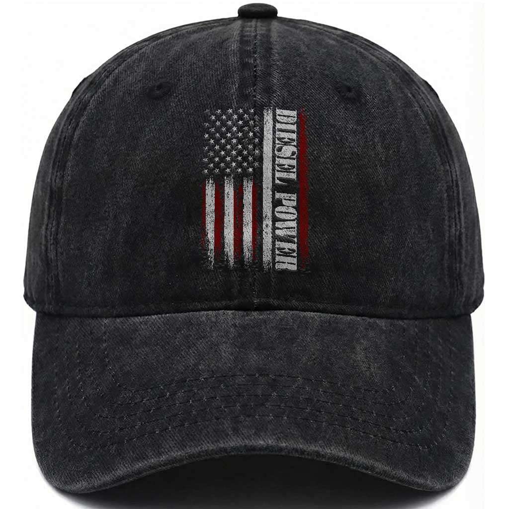 Vintage Distressed Mechanic Trucker Graphic Washed Cotton Baseball Cap Diesel Power USA Flag TS10 Print Your Wear