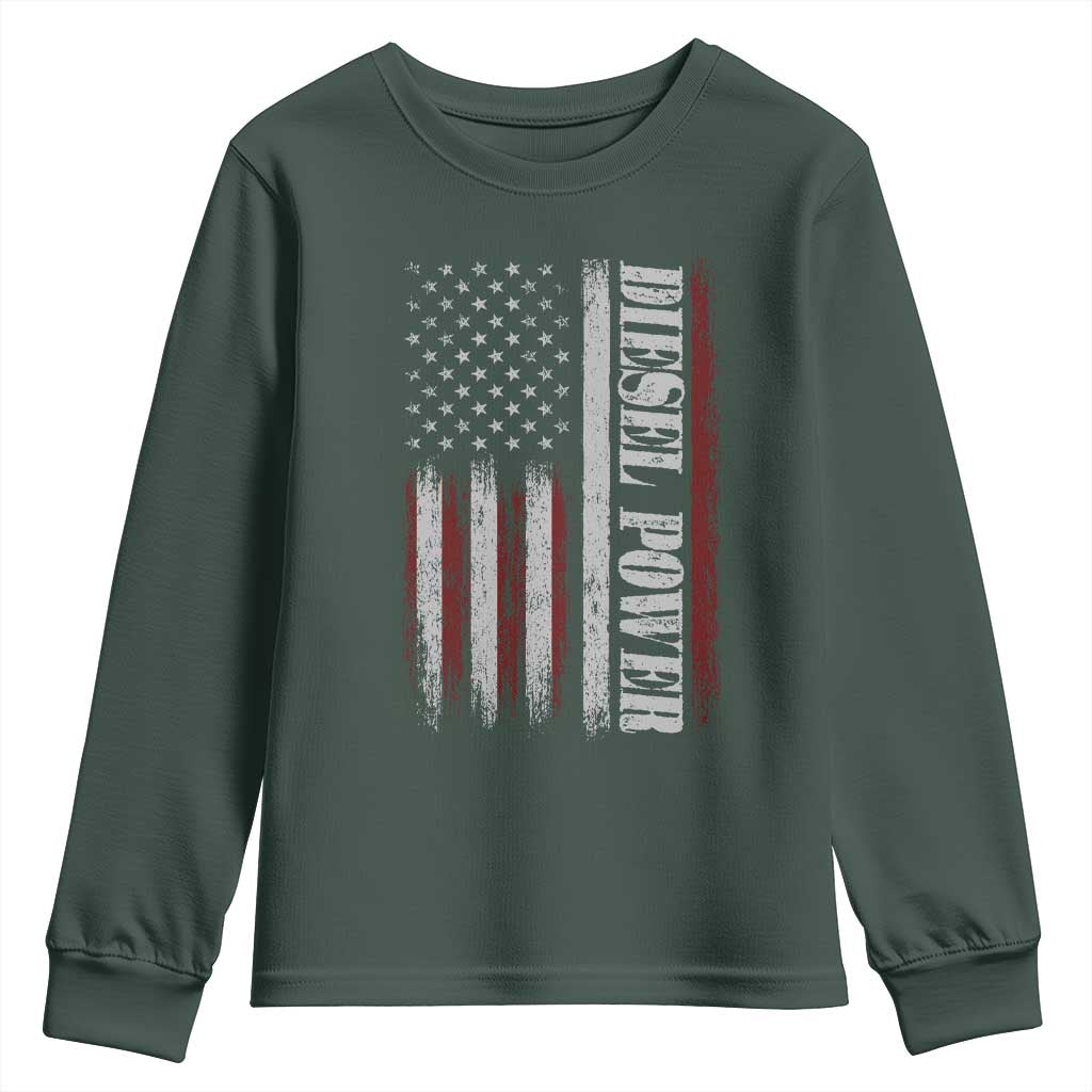 Vintage Distressed Mechanic Trucker Graphic Youth Sweatshirt Diesel Power USA Flag