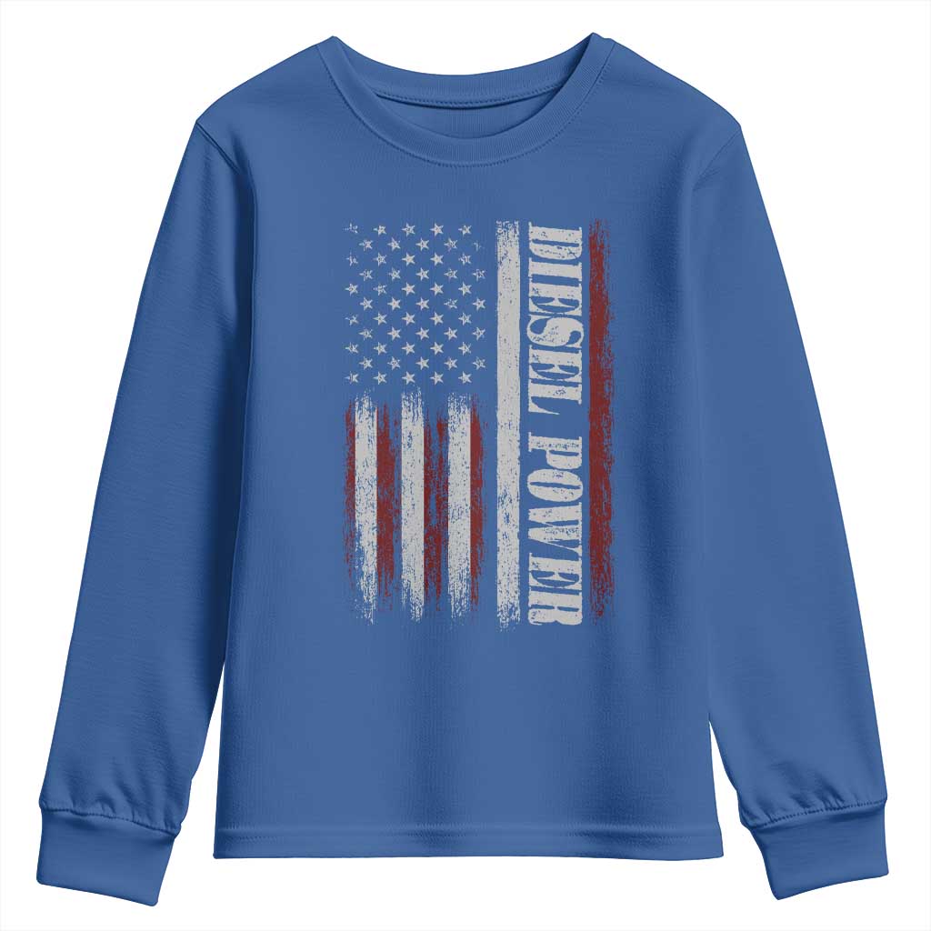 Vintage Distressed Mechanic Trucker Graphic Youth Sweatshirt Diesel Power USA Flag