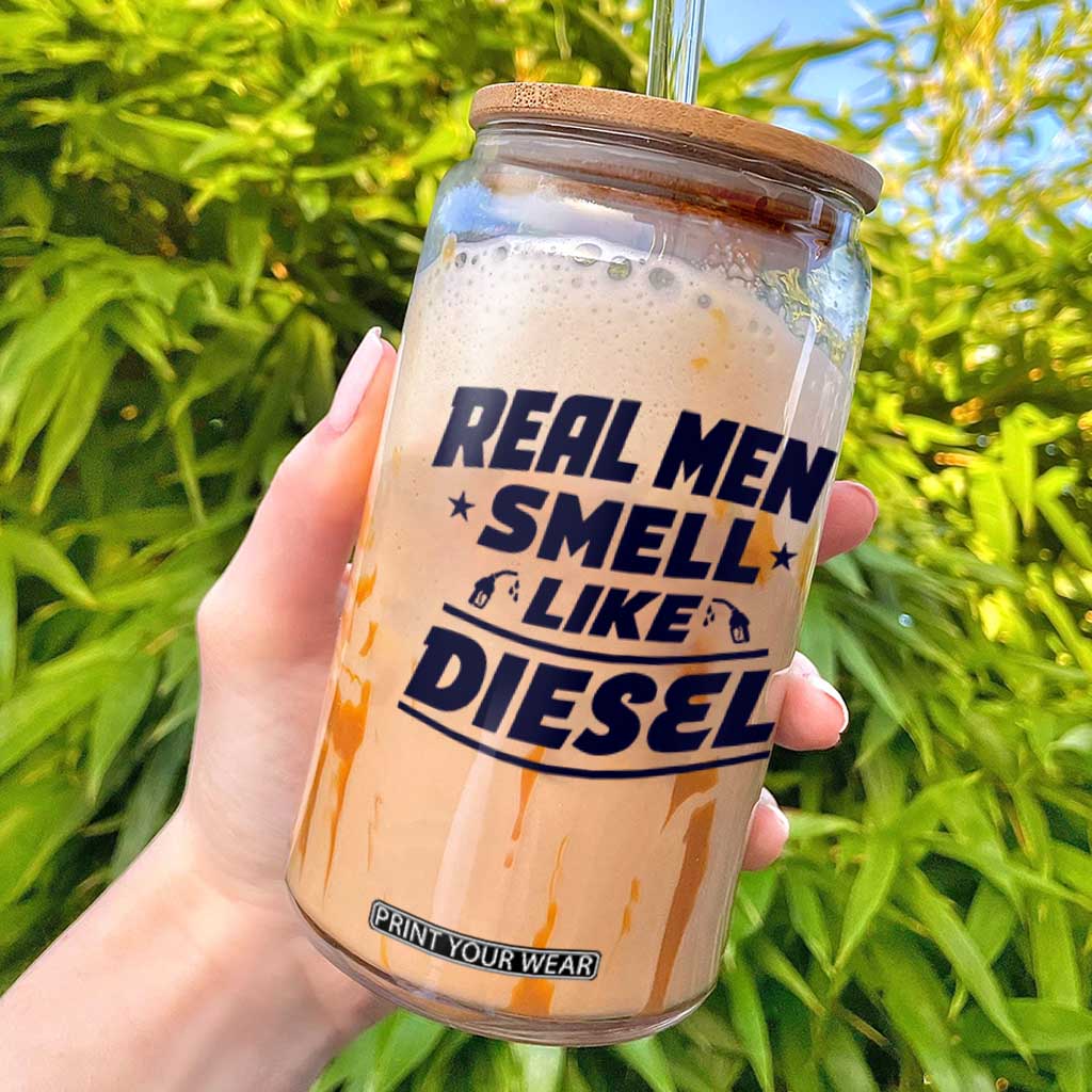 Real Men Smell Like Diesel Truck Mechanic Humor Glass Can
