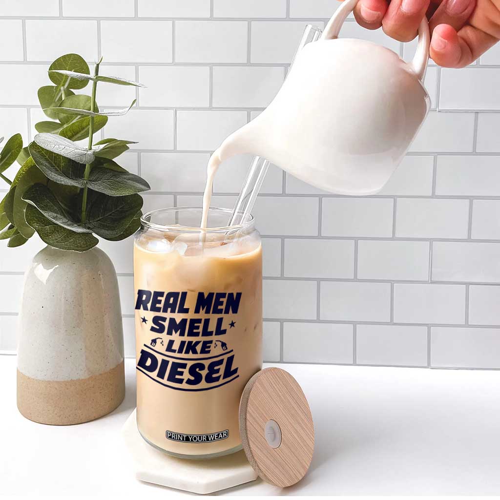 Real Men Smell Like Diesel Truck Mechanic Humor Glass Can