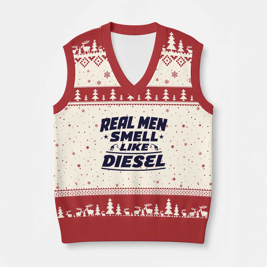 Real Men Smell Like Diesel Truck Mechanic Humor V-Neck Knit Sweater Vest