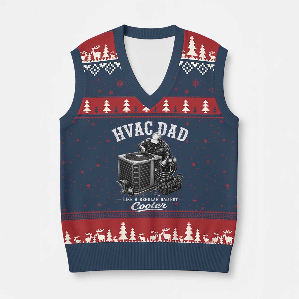 HVAC Dad V-Neck Knit Sweater Vest Funny Technician Fathers Day Graphic TS10 Navy Red Print Your Wear