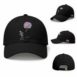 Well Shit Skeleton Detached Arm Baseball Cap Gothic Halloween Flying Balloons Graphic