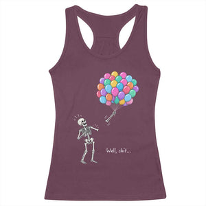 Well Shit Skeleton Detached Arm Racerback Tank Top Gothic Halloween Flying Balloons Graphic