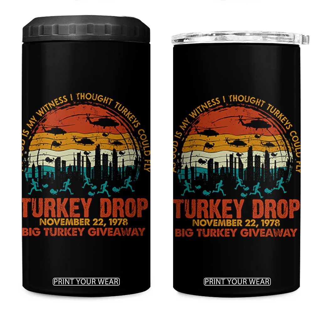 WKRP Turkey Drop 4 in 1 Can Cooler Tumbler Funny Thanksgiving Day First Annual WKRP TS10 One Size: 16 oz Black Print Your Wear