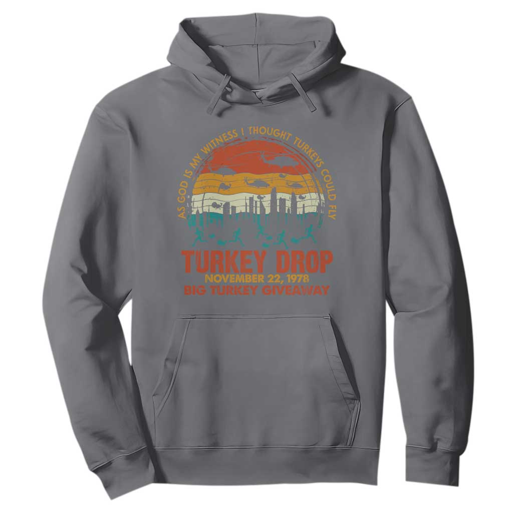 WKRP Turkey Drop Hoodie Funny Thanksgiving Day First Annual WKRP TS10 Charcoal Print Your Wear