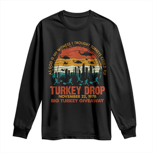 WKRP Turkey Drop Long Sleeve Shirt Funny Thanksgiving Day First Annual WKRP TS10 Black Print Your Wear