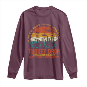 WKRP Turkey Drop Long Sleeve Shirt Funny Thanksgiving Day First Annual WKRP TS10 Maroon Print Your Wear