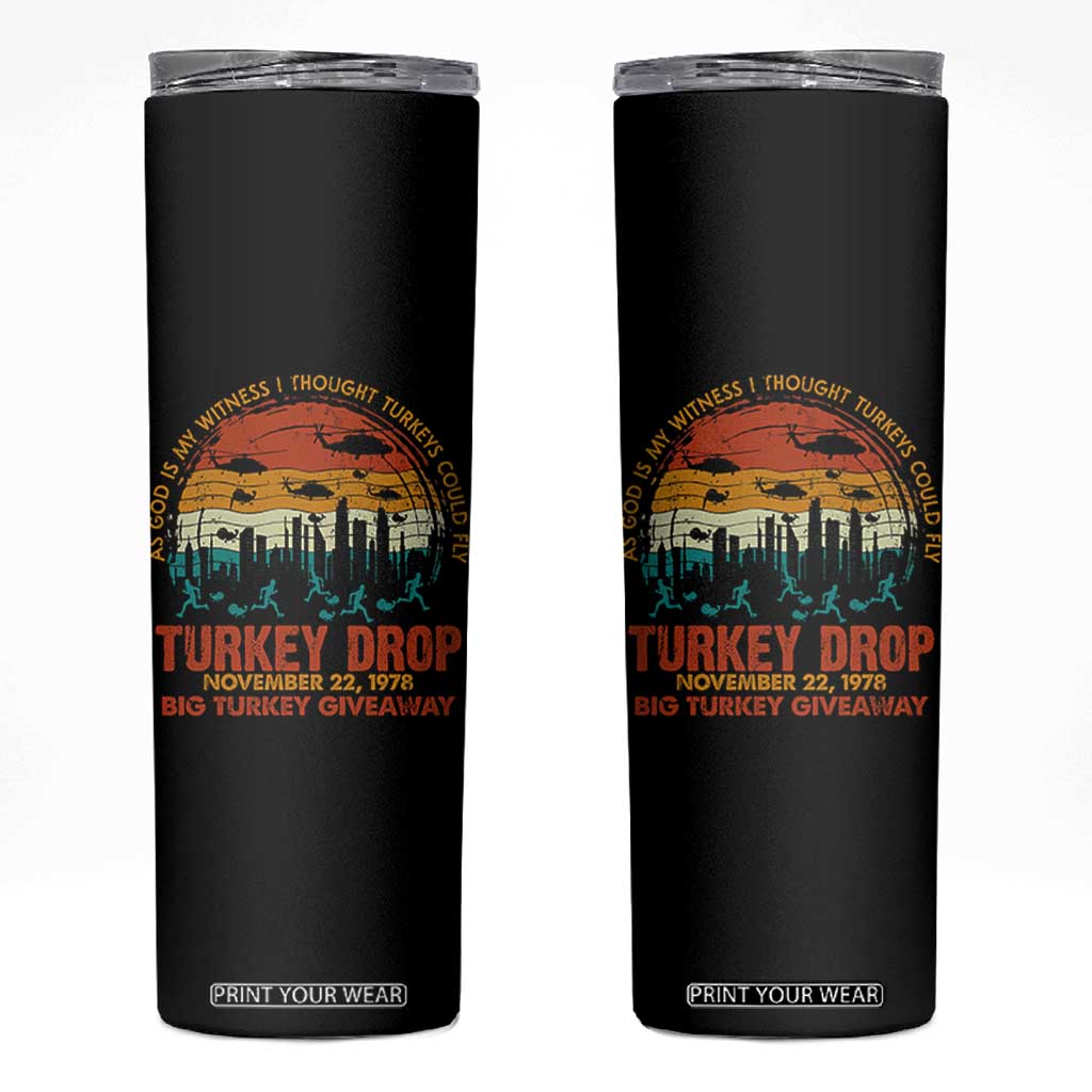 WKRP Turkey Drop Skinny Tumbler Funny Thanksgiving Day First Annual WKRP TS10 Black Print Your Wear