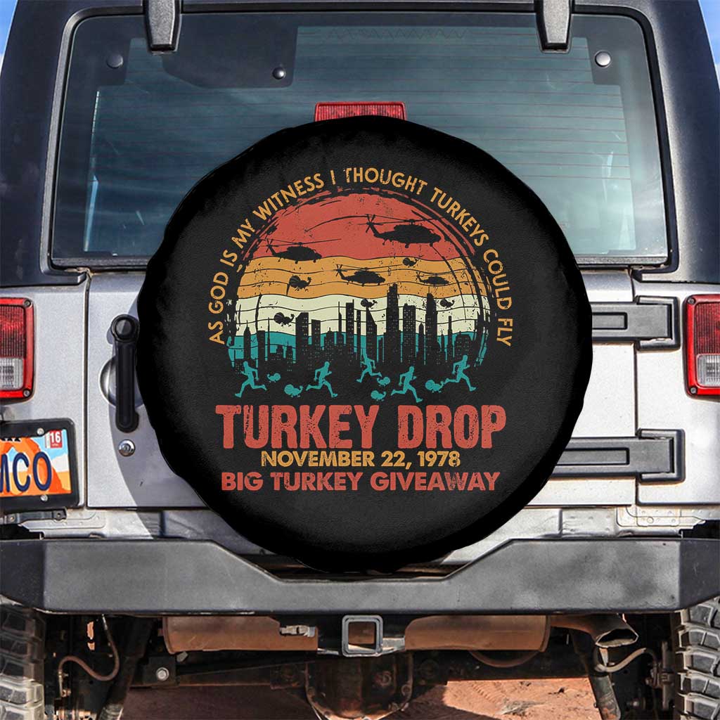 WKRP Turkey Drop Spare Tire Cover Funny Thanksgiving Day First Annual WKRP TS10 No hole Black Print Your Wear