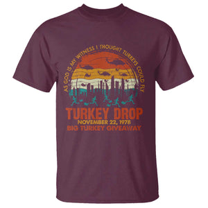 WKRP Turkey Drop T Shirt Funny Thanksgiving Day First Annual WKRP TS10 Maroon Print Your Wear