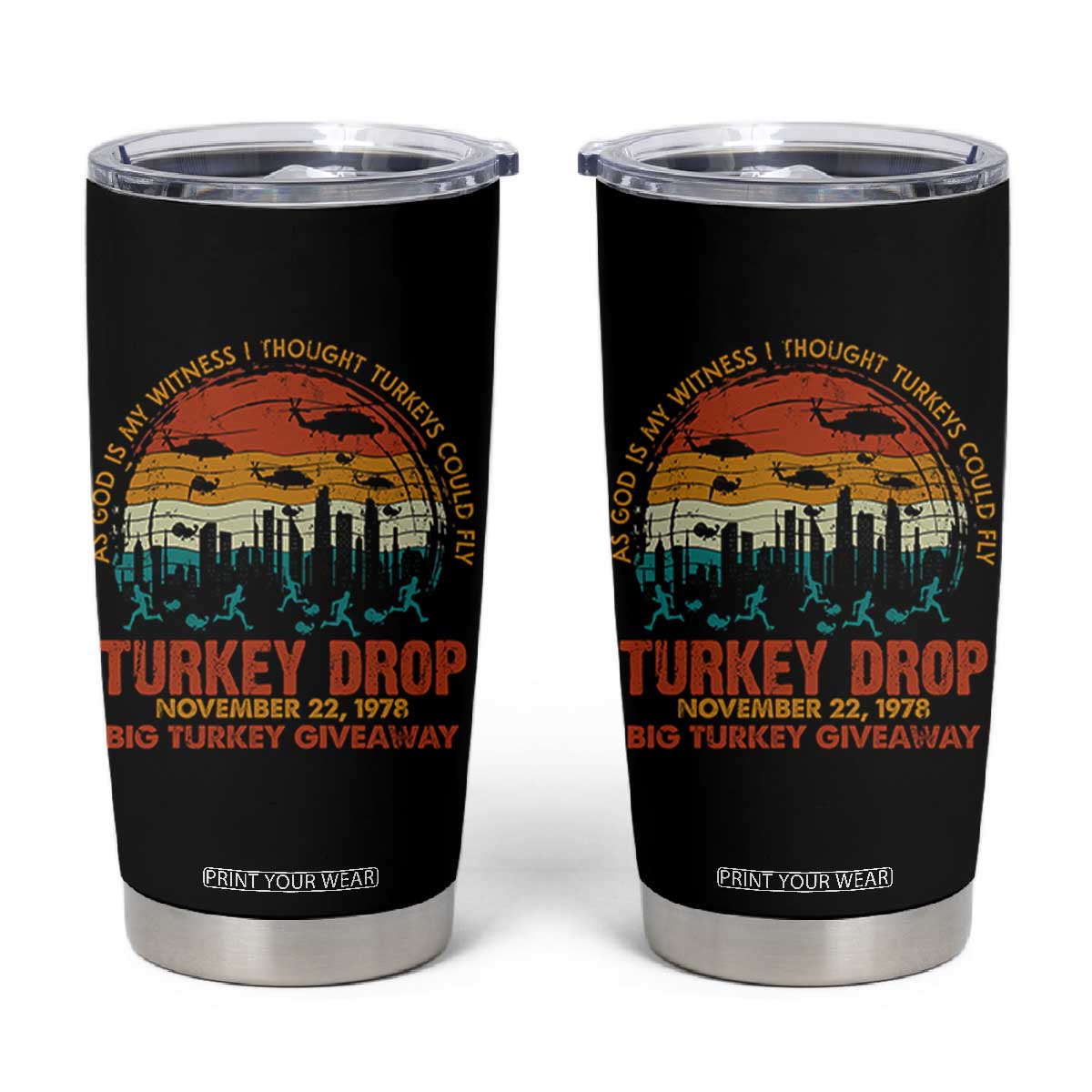 WKRP Turkey Drop Tumbler Cup Funny Thanksgiving Day First Annual WKRP TS10 Black Print Your Wear