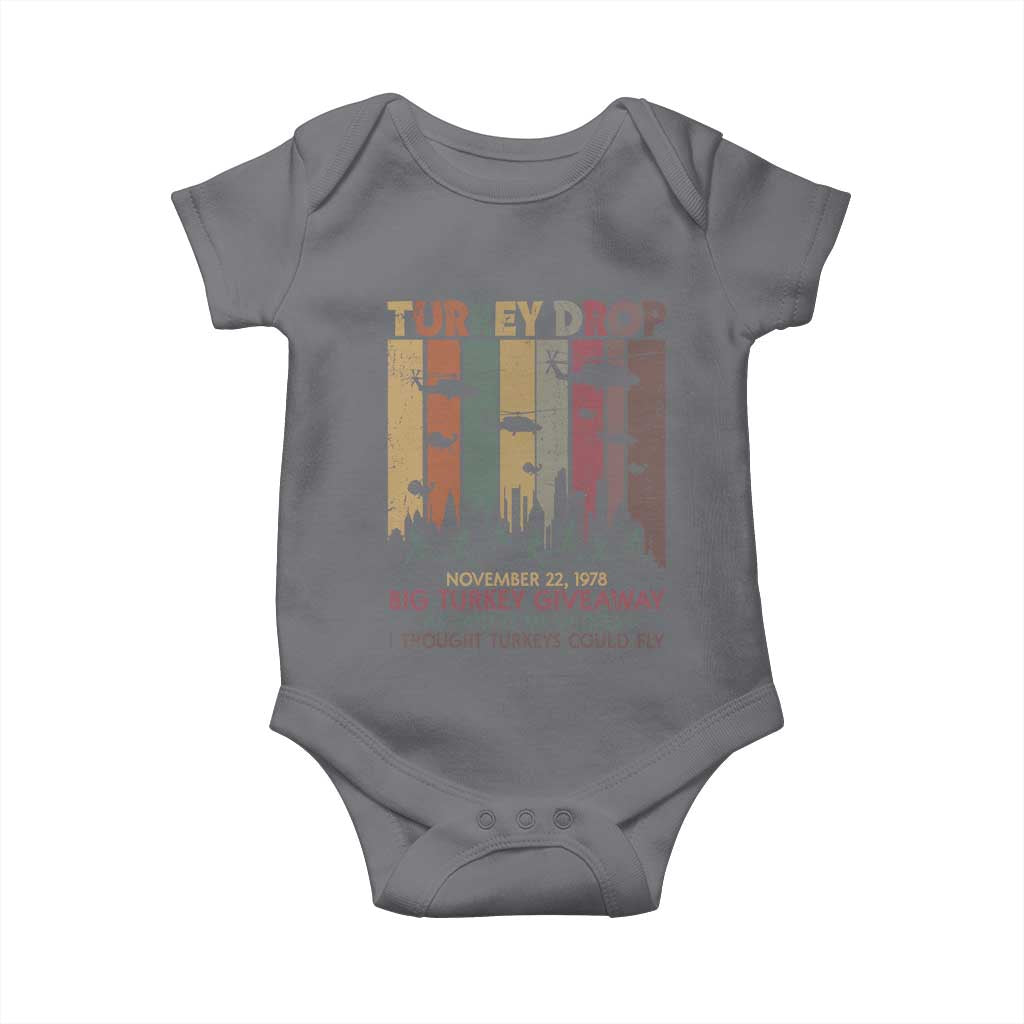 WKRP Turkey Drop Baby Onesie Retro First Annual WKRP Funny Thanksgiving Day TS10 Charcoal Print Your Wear