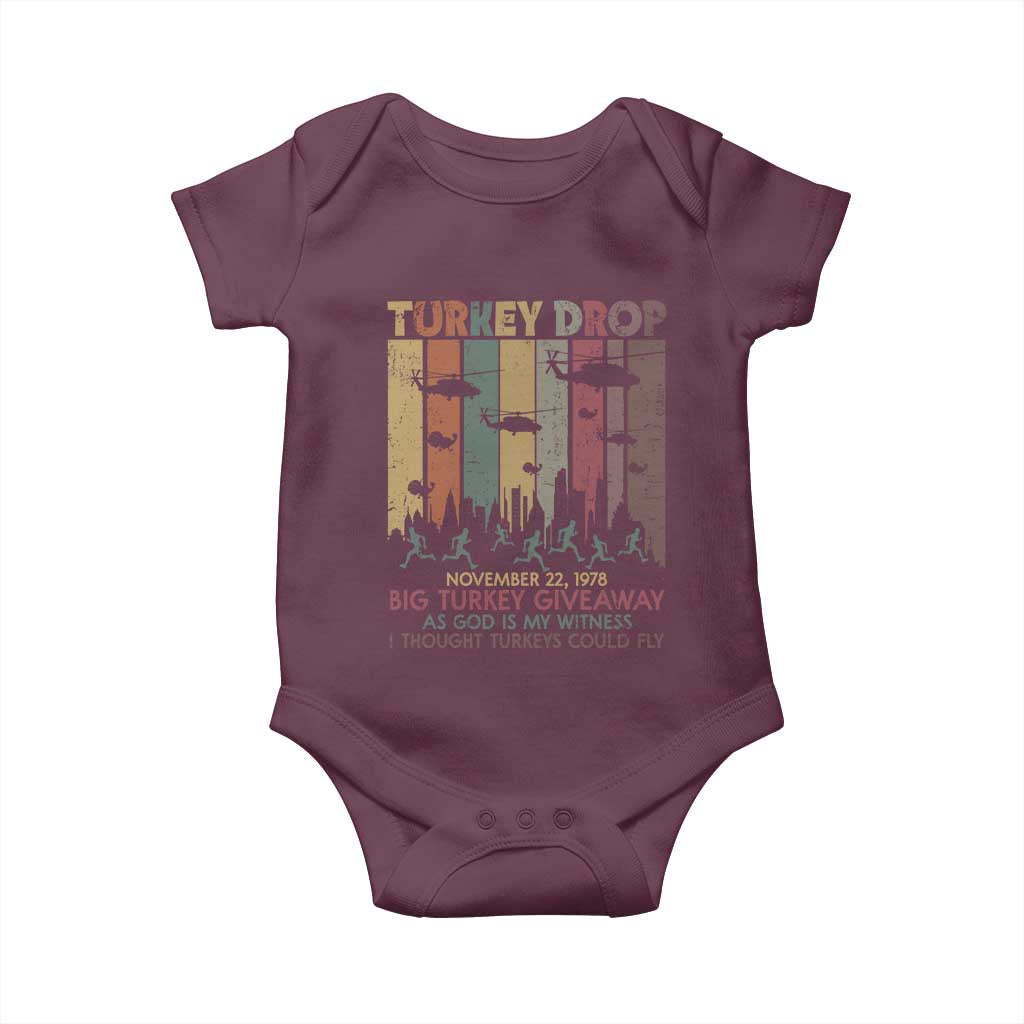 WKRP Turkey Drop Baby Onesie Retro First Annual WKRP Funny Thanksgiving Day TS10 Maroon Print Your Wear