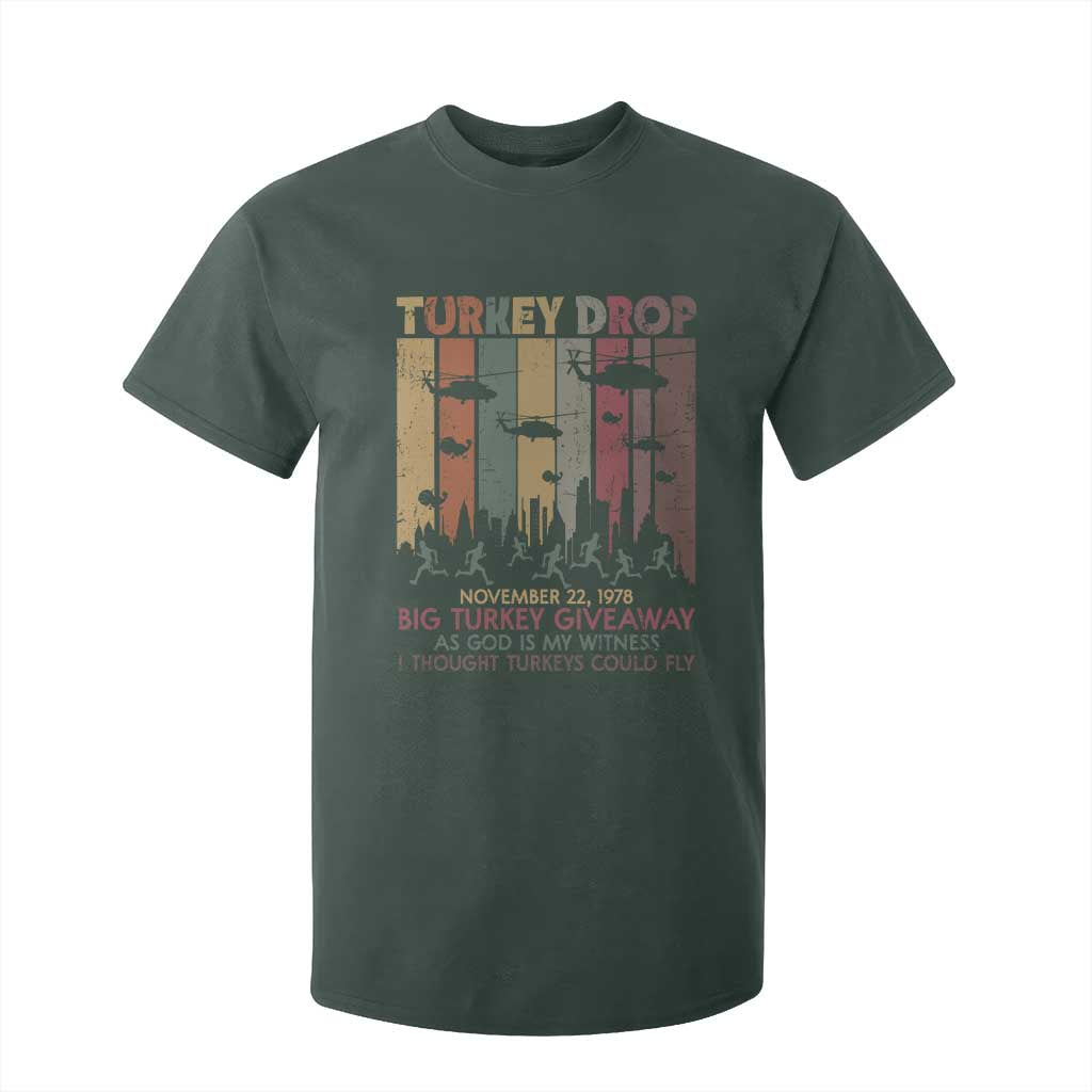 WKRP Turkey Drop T Shirt For Kid Retro First Annual WKRP Funny Thanksgiving Day TS10 Dark Forest Green Print Your Wear