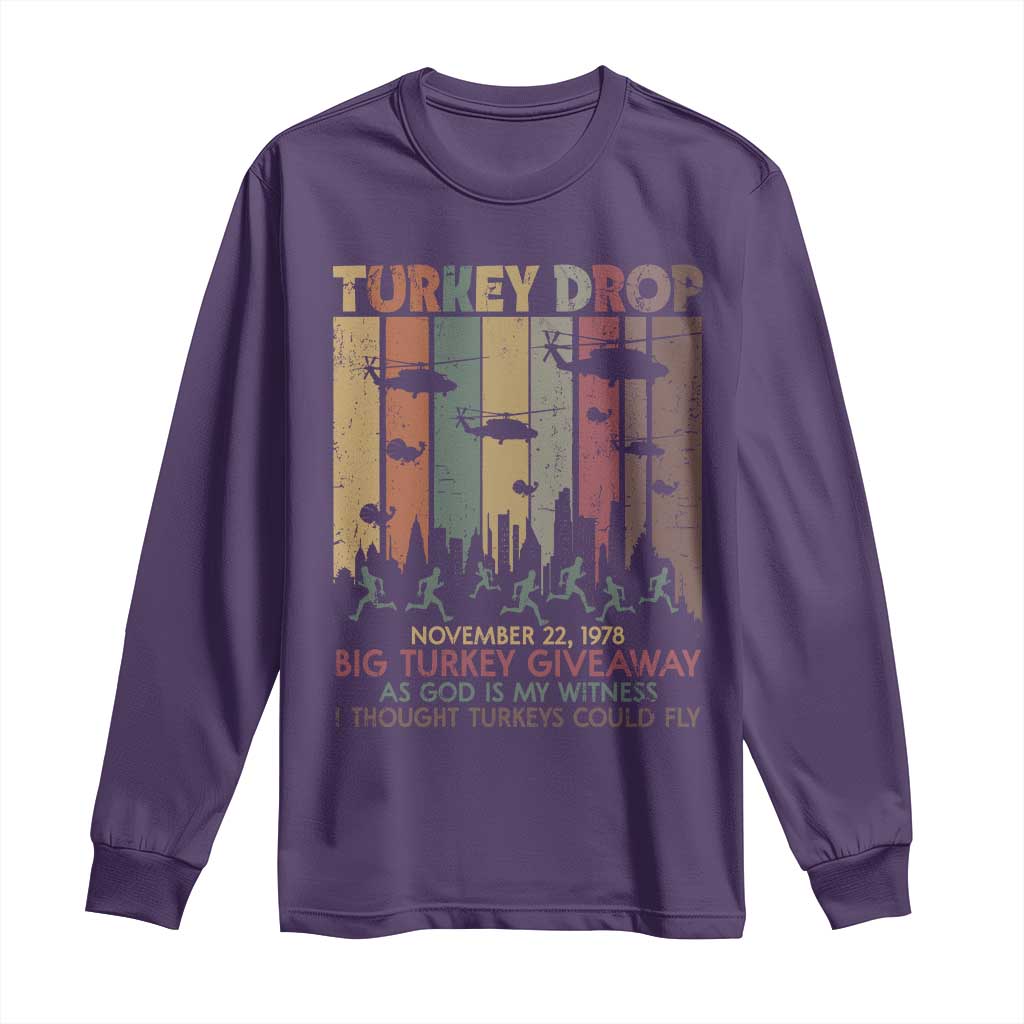 WKRP Turkey Drop Long Sleeve Shirt Retro First Annual WKRP Funny Thanksgiving Day TS10 Purple Print Your Wear