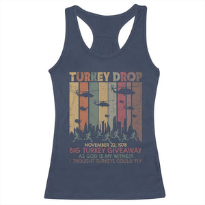 WKRP Turkey Drop Racerback Tank Top Retro First Annual WKRP Funny Thanksgiving Day TS10 Navy Print Your Wear