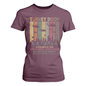WKRP Turkey Drop T Shirt For Women Retro First Annual WKRP Funny Thanksgiving Day TS10 Maroon Print Your Wear
