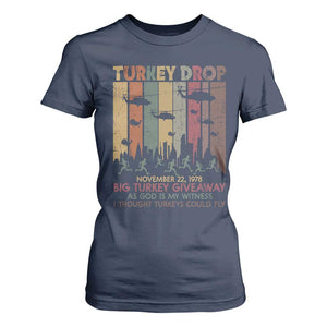 WKRP Turkey Drop T Shirt For Women Retro First Annual WKRP Funny Thanksgiving Day TS10 Navy Print Your Wear
