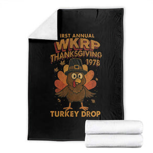 First Annual WKRP Throw Blanket Funny Thanksgiving Day WKRP Turkey Drop TS10 Black Print Your Wear