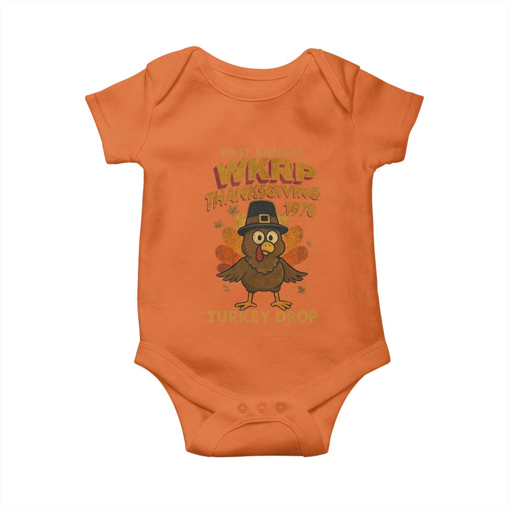 First Annual WKRP Baby Onesie Funny Thanksgiving Day WKRP Turkey Drop TS10 Orange Print Your Wear