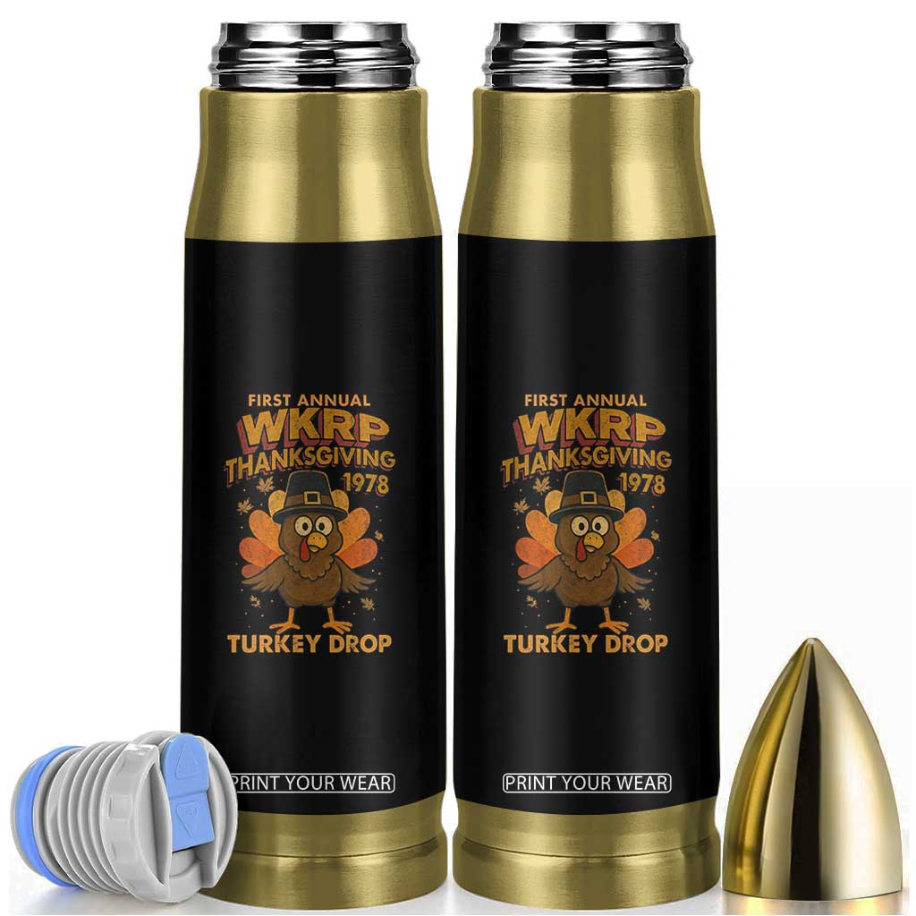 First Annual WKRP Bullet Tumbler Funny Thanksgiving Day WKRP Turkey Drop TS10 Black Print Your Wear
