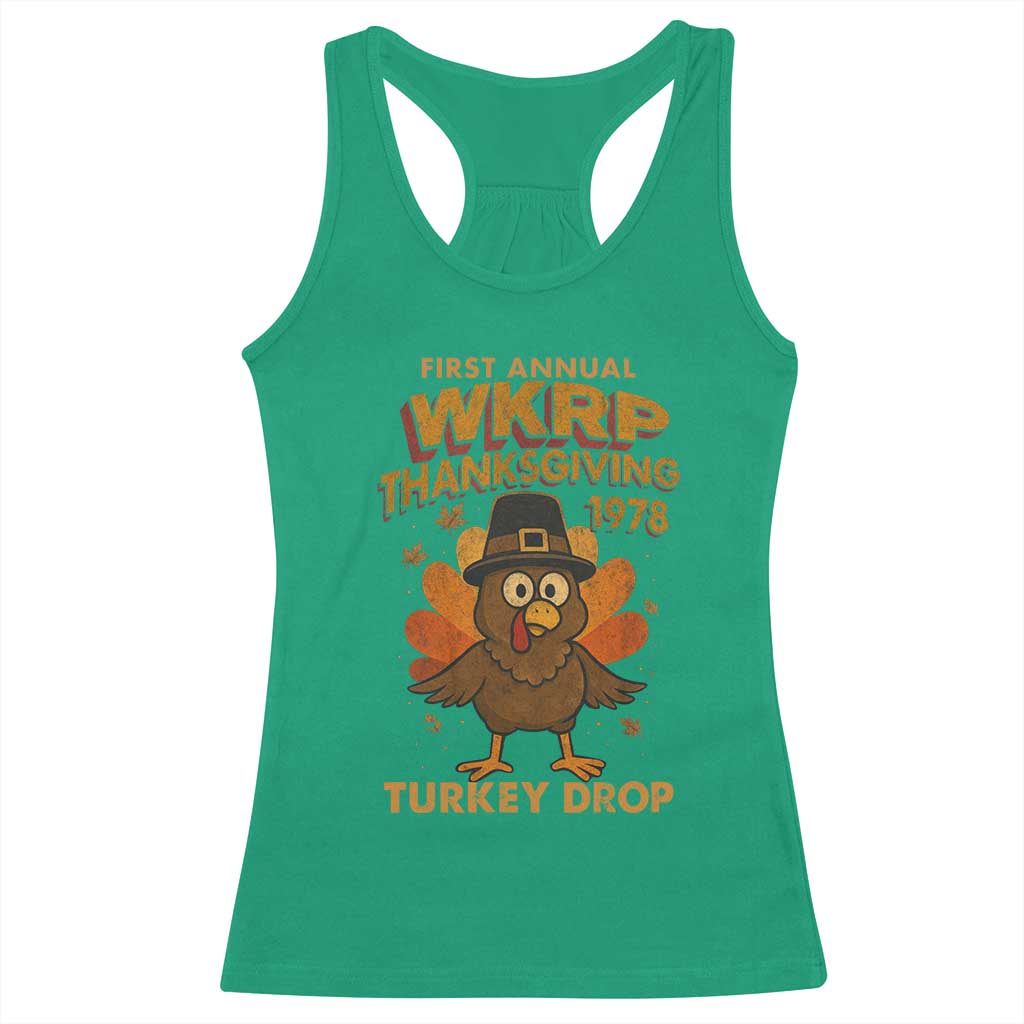 First Annual WKRP Racerback Tank Top Funny Thanksgiving Day WKRP Turkey Drop TS10 Irish Green Print Your Wear