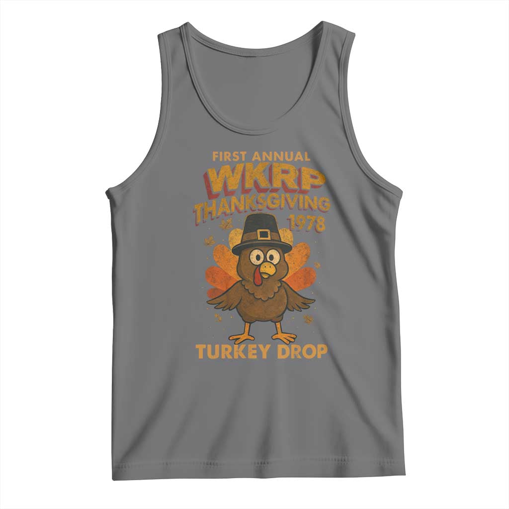 First Annual WKRP Tank Top Funny Thanksgiving Day WKRP Turkey Drop TS10 Black Heather Print Your Wear