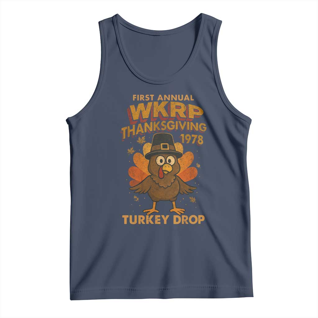 First Annual WKRP Tank Top Funny Thanksgiving Day WKRP Turkey Drop TS10 Navy Print Your Wear