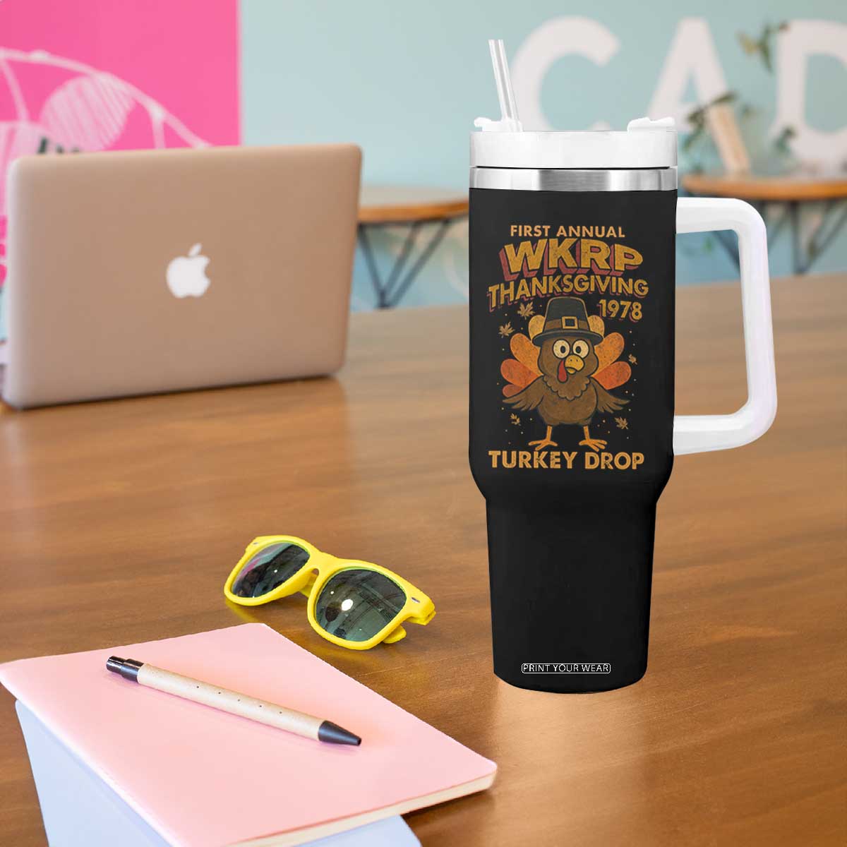 First Annual WKRP Tumbler With Handle Funny Thanksgiving Day WKRP Turkey Drop TS10 Print Your Wear