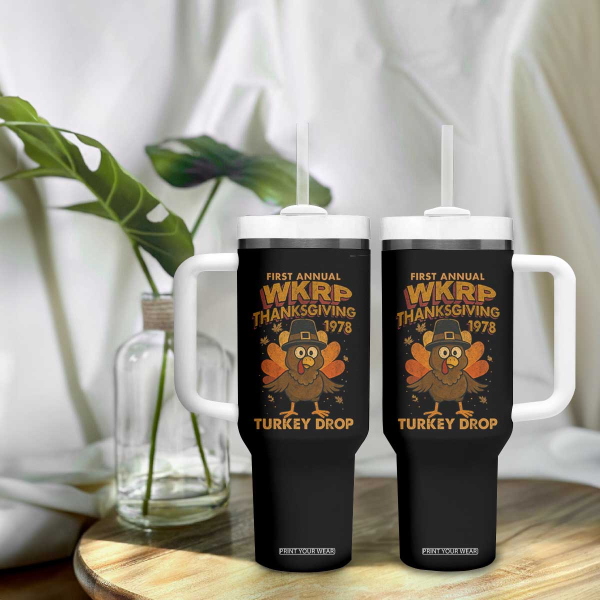 First Annual WKRP Tumbler With Handle Funny Thanksgiving Day WKRP Turkey Drop TS10 Print Your Wear