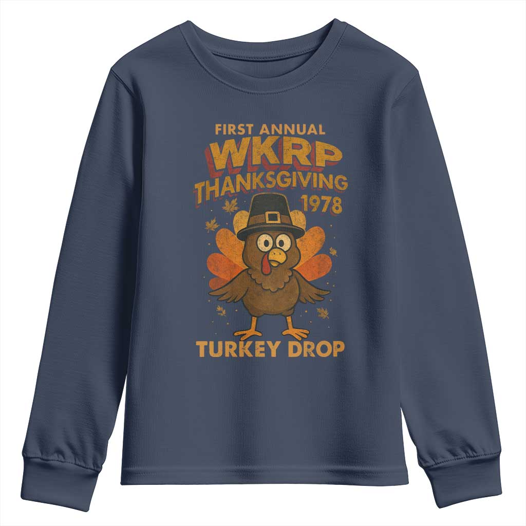 First Annual WKRP Youth Sweatshirt Funny Thanksgiving Day WKRP Turkey Drop TS10 Navy Print Your Wear