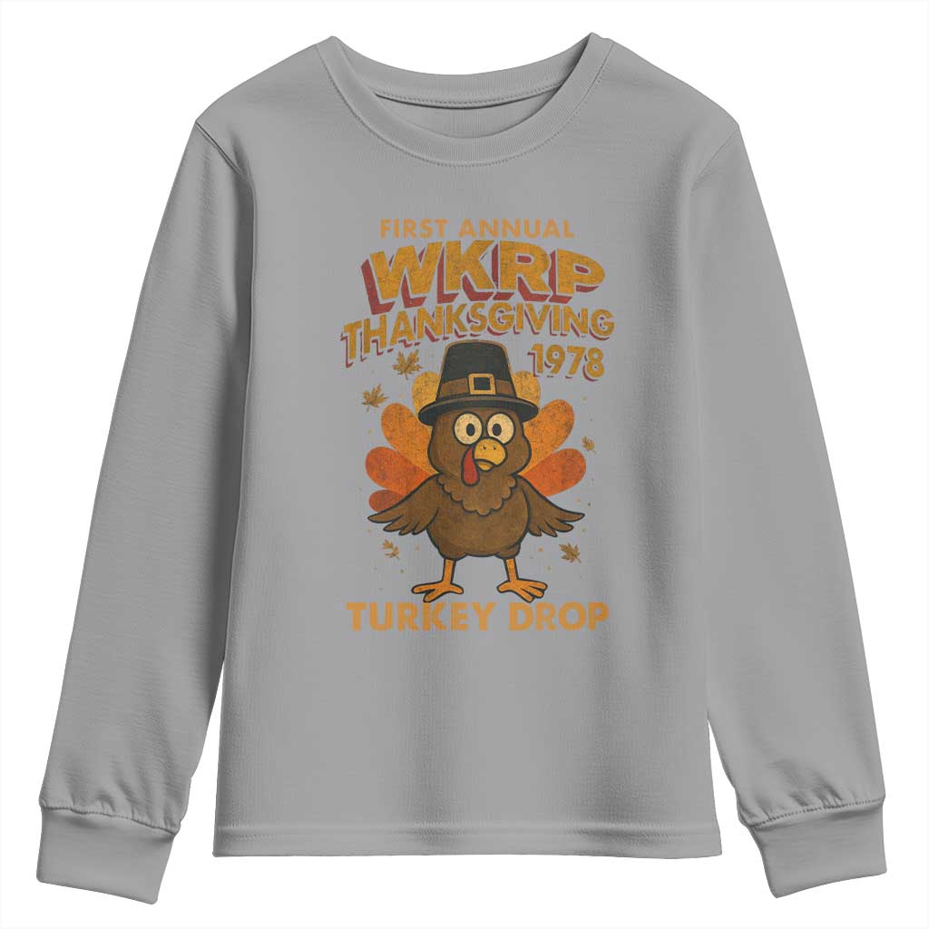 First Annual WKRP Youth Sweatshirt Funny Thanksgiving Day WKRP Turkey Drop TS10 Sport Gray Print Your Wear
