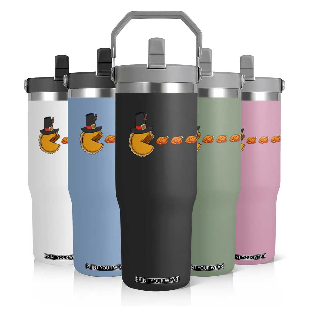 Thanksgiving Video Game Flip Straw Tumbler Pumpkin Pie Eating Turkey Gamer Patch Day TS10 Print Your Wear